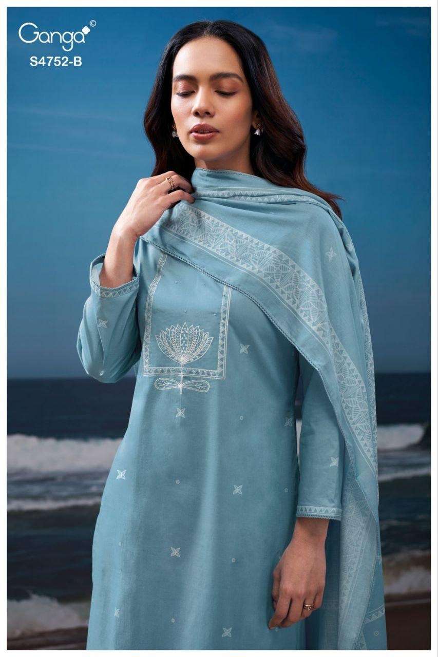 GANGA FAIRA 4752 COTTON PRINTED WITH EMBROIDERY DESIGNER WORK SUIT