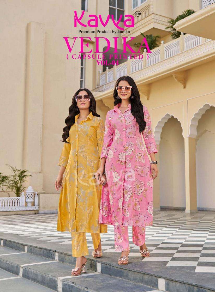 KAVYA VEDIKA VOL 4 CAPSULE FOIL PRINT A LINE STYLE KURTI WITH BOTTOM PAIR 