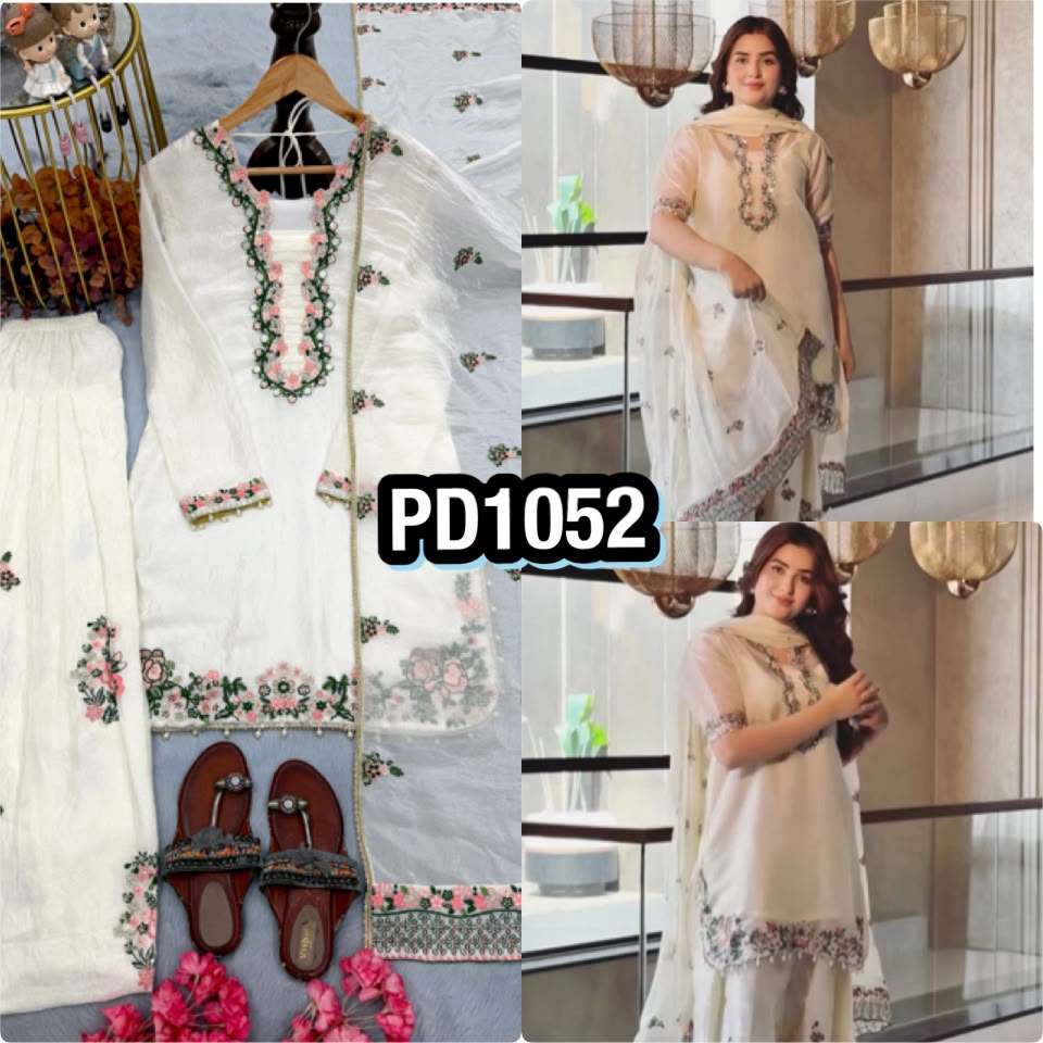 PD 1152 SILK DESIGNER PARTY WEAR LADIES TOP FARSHI PLAZZO AND DUPATTA SET 