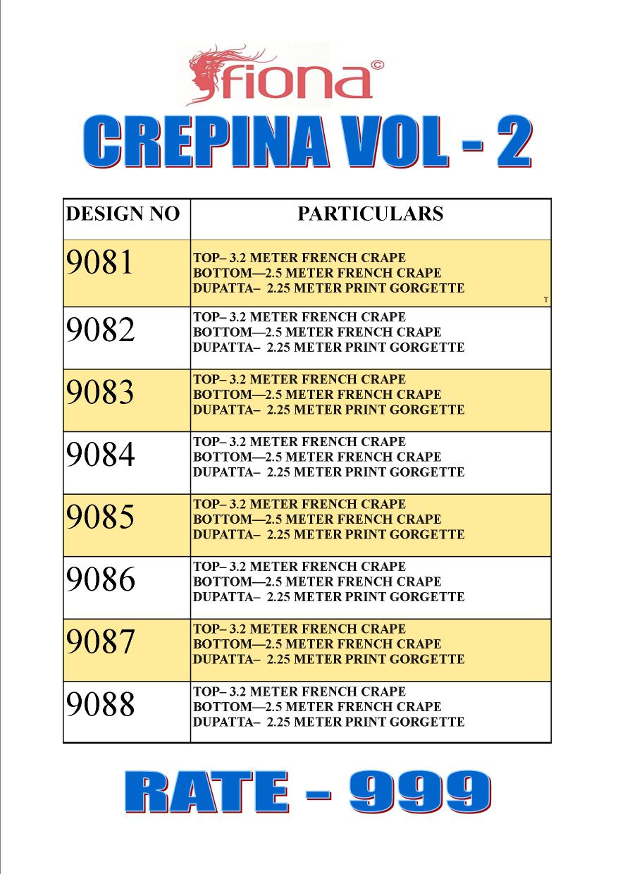 Crepina Vol 2 Fiona Salwar Suits French Crape Wholesale Price At Surat