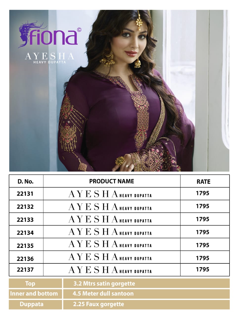 Ayesha Heavy Dupatta Fiona Wedding Wear Salwar Suits Wholesaler In Surat