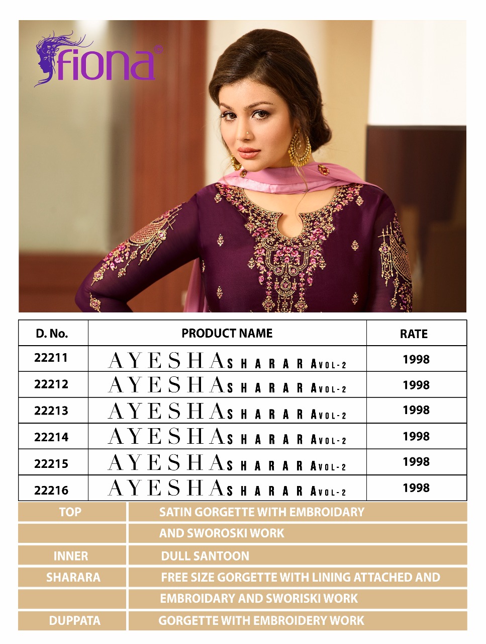 Fiona Ayesha Sharara Vol 2 Designer Party Wear Satin Georgette Dresses Online Dealer