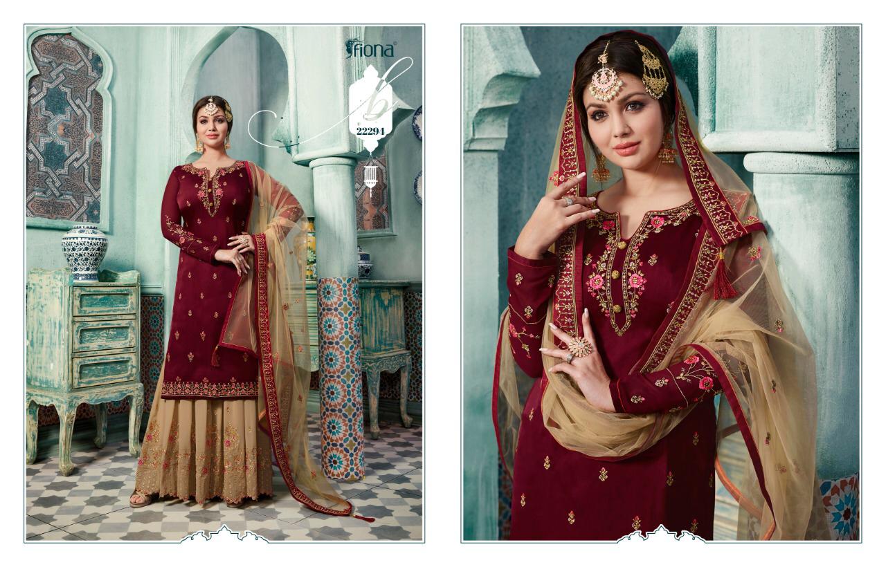 Fiona Ayesha Sharara Vol 5 Satin Georgette Plazzo Style Party Wear Salwar Kameez Collection