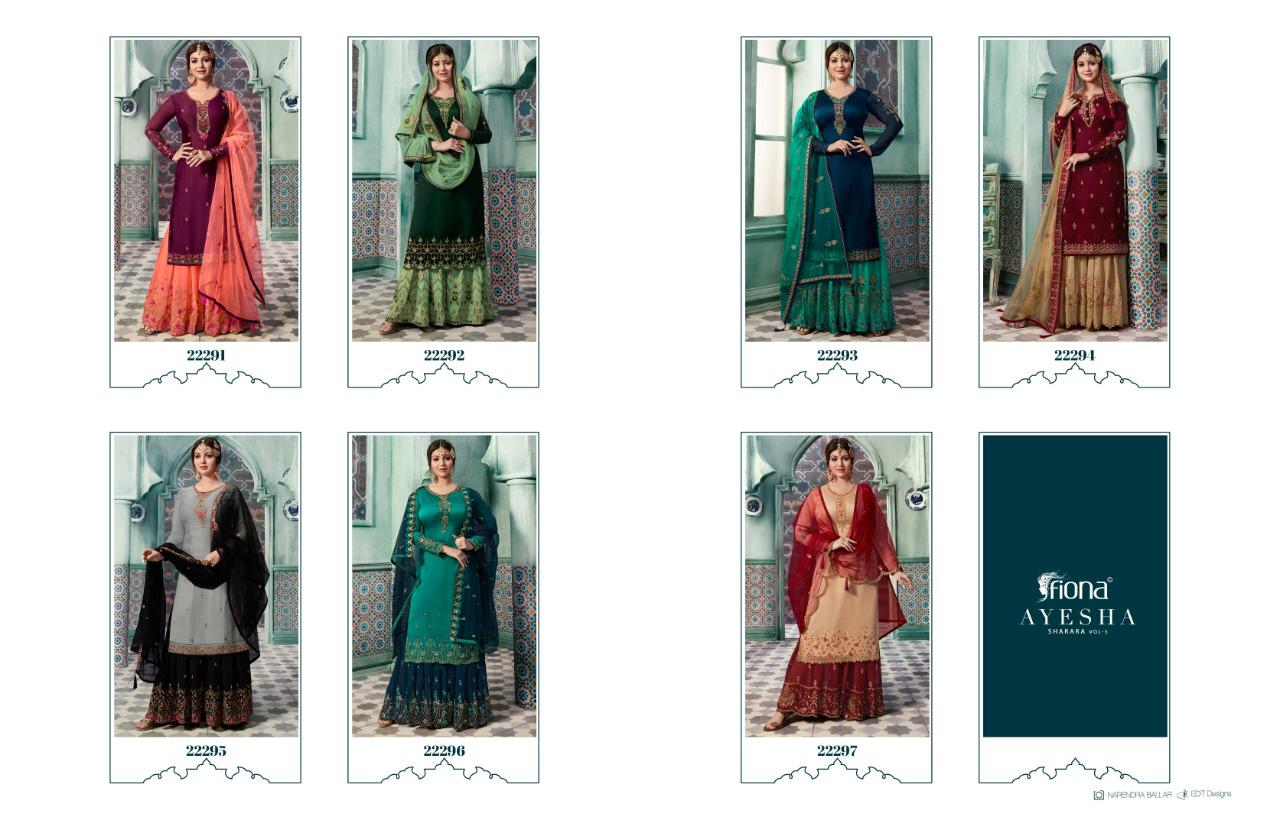 Fiona Ayesha Sharara Vol 5 Satin Georgette Plazzo Style Party Wear Salwar Kameez Collection
