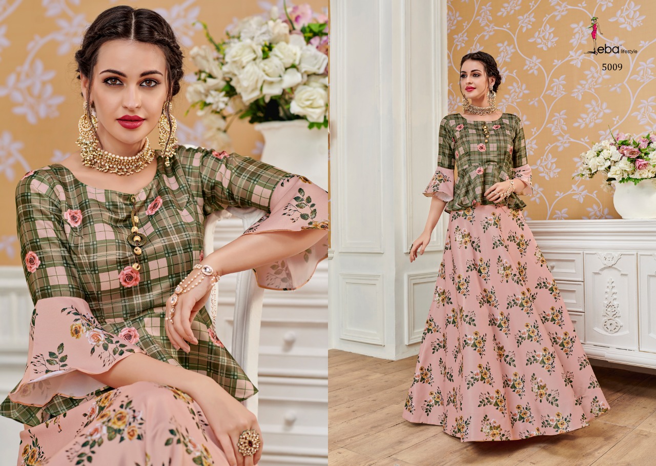 Eba Lifestyle Westren Vol 4 Satin Fabric Digital Print Skrit With Top