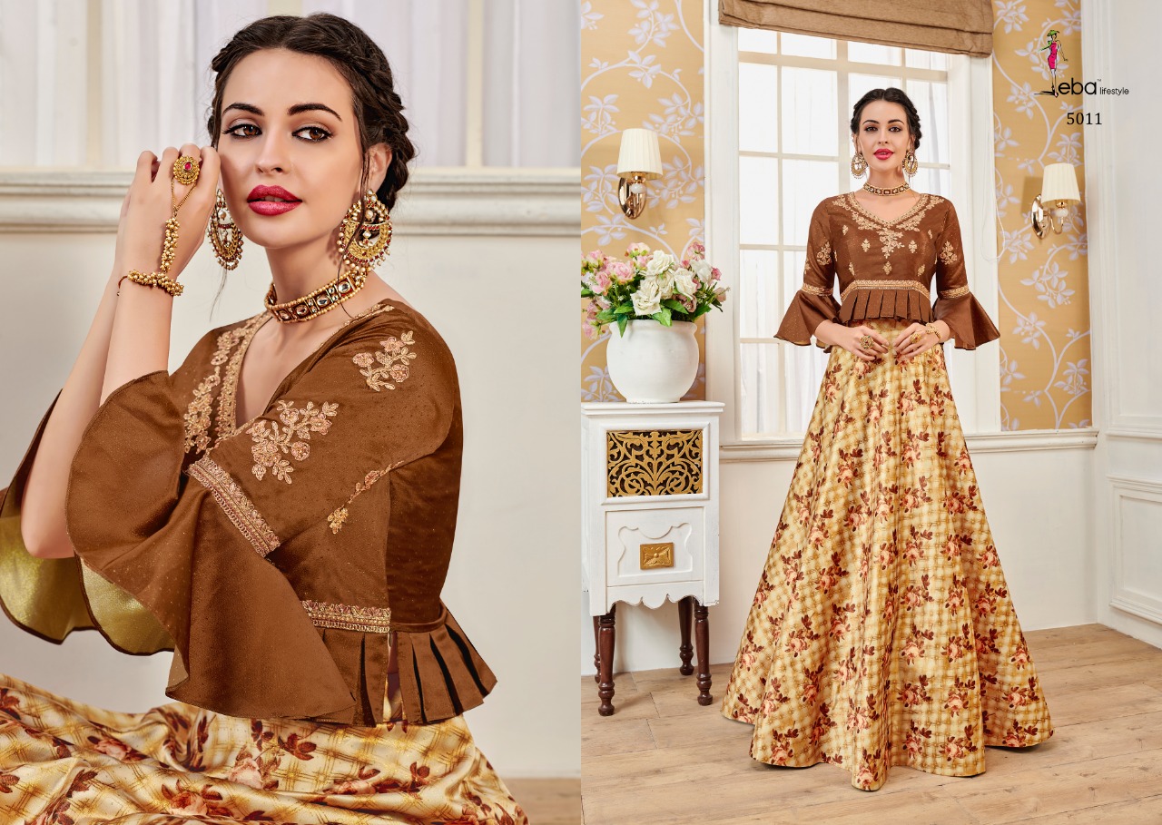 Eba Lifestyle Westren Vol 4 Satin Fabric Digital Print Skrit With Top
