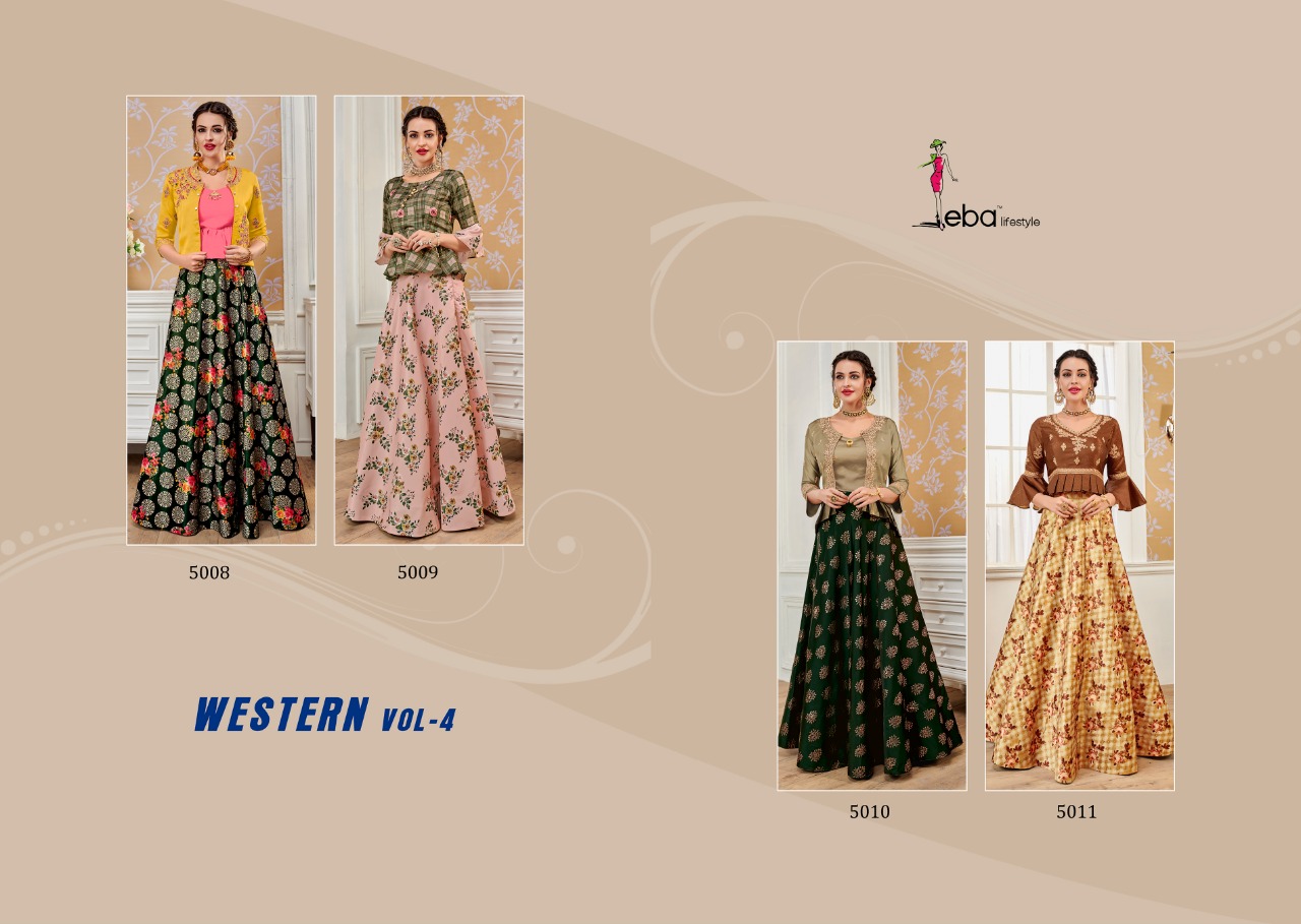 Eba Lifestyle Westren Vol 4 Satin Fabric Digital Print Skrit With Top