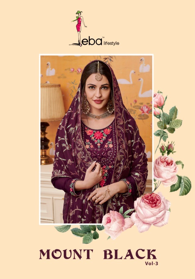 Eba Lifestyle Mount Black Vol.3 Foux Georgette Heavy Dress Material Surat Wholeseller