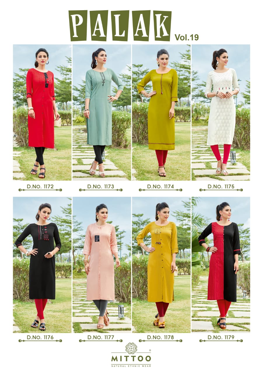Mittoo Palak Vol 19 Rayon Straight Daily Wear Kurti Best Dealer Price