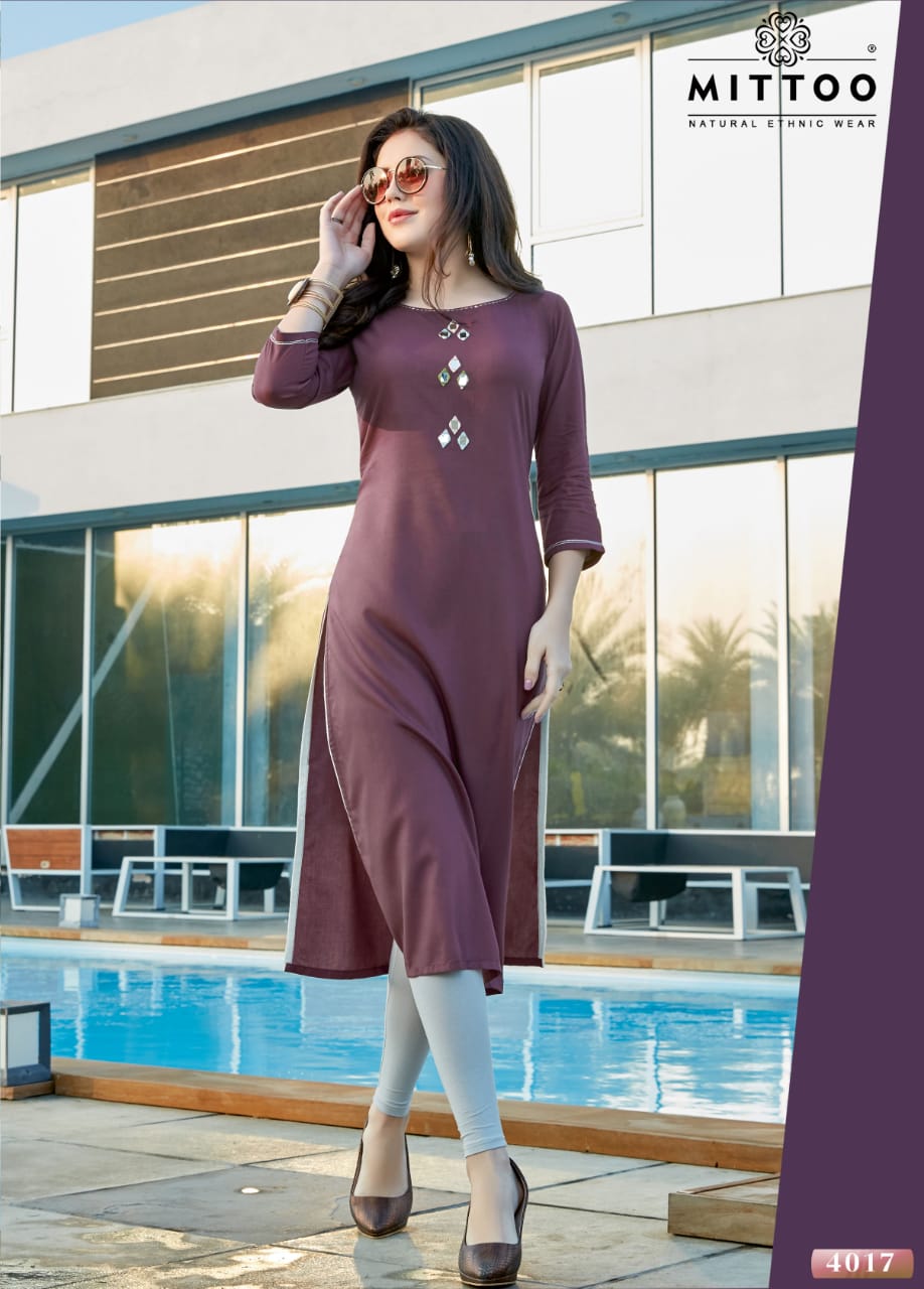Mittoo Launched Darpan Heavy Rayon Fabric With Mirror Handwork Fancy Waer Kurti Wholesale Dealer At Surat