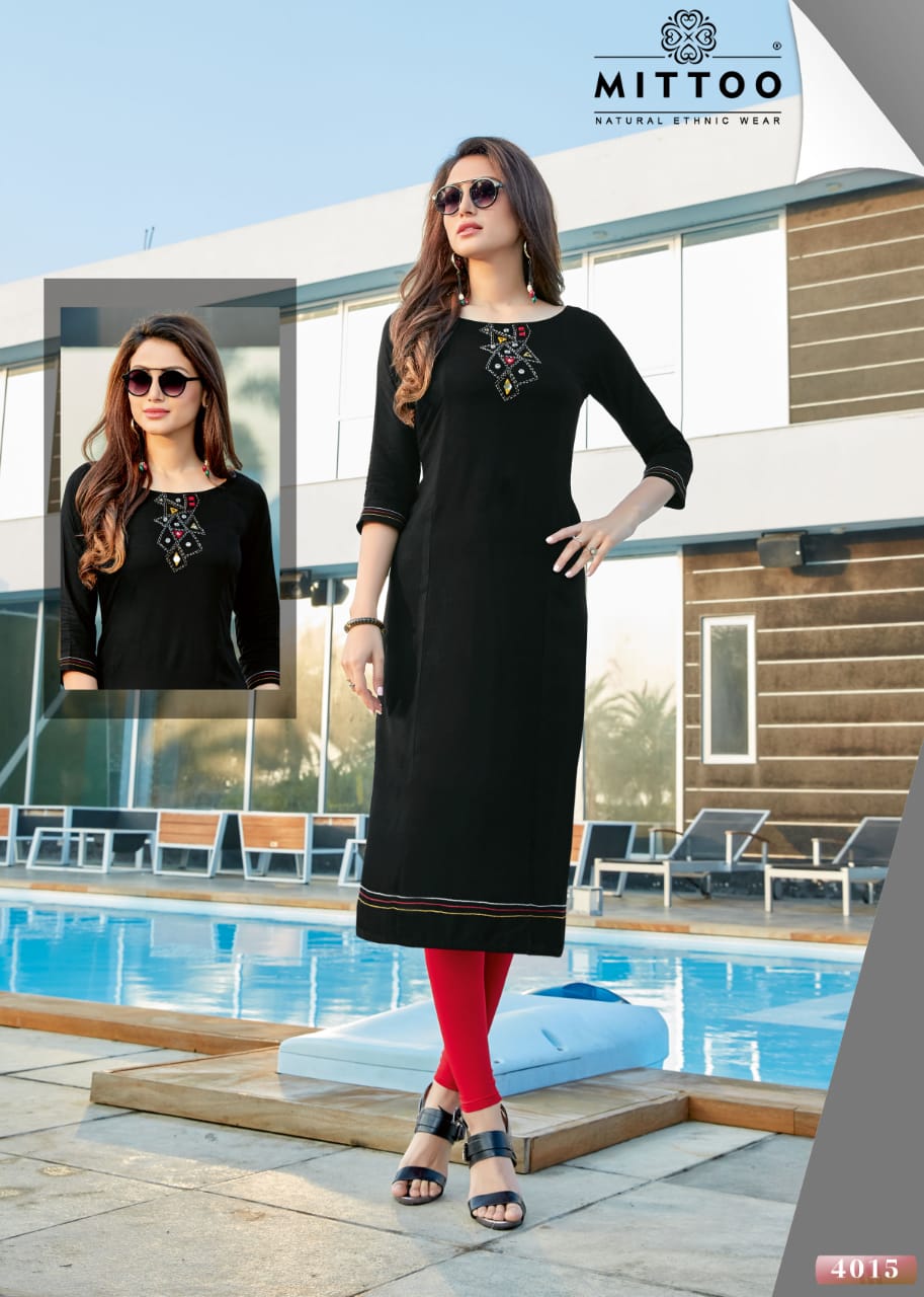 Mittoo Launched Darpan Heavy Rayon Fabric With Mirror Handwork Fancy Waer Kurti Wholesale Dealer At Surat