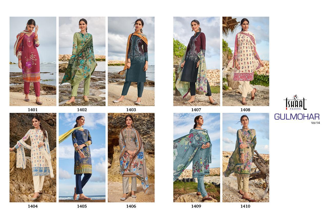 Ishaal Prints Gulmohar Vol 14 Lawn Cotton Karachi Collection Wholesale Dealer Surat
