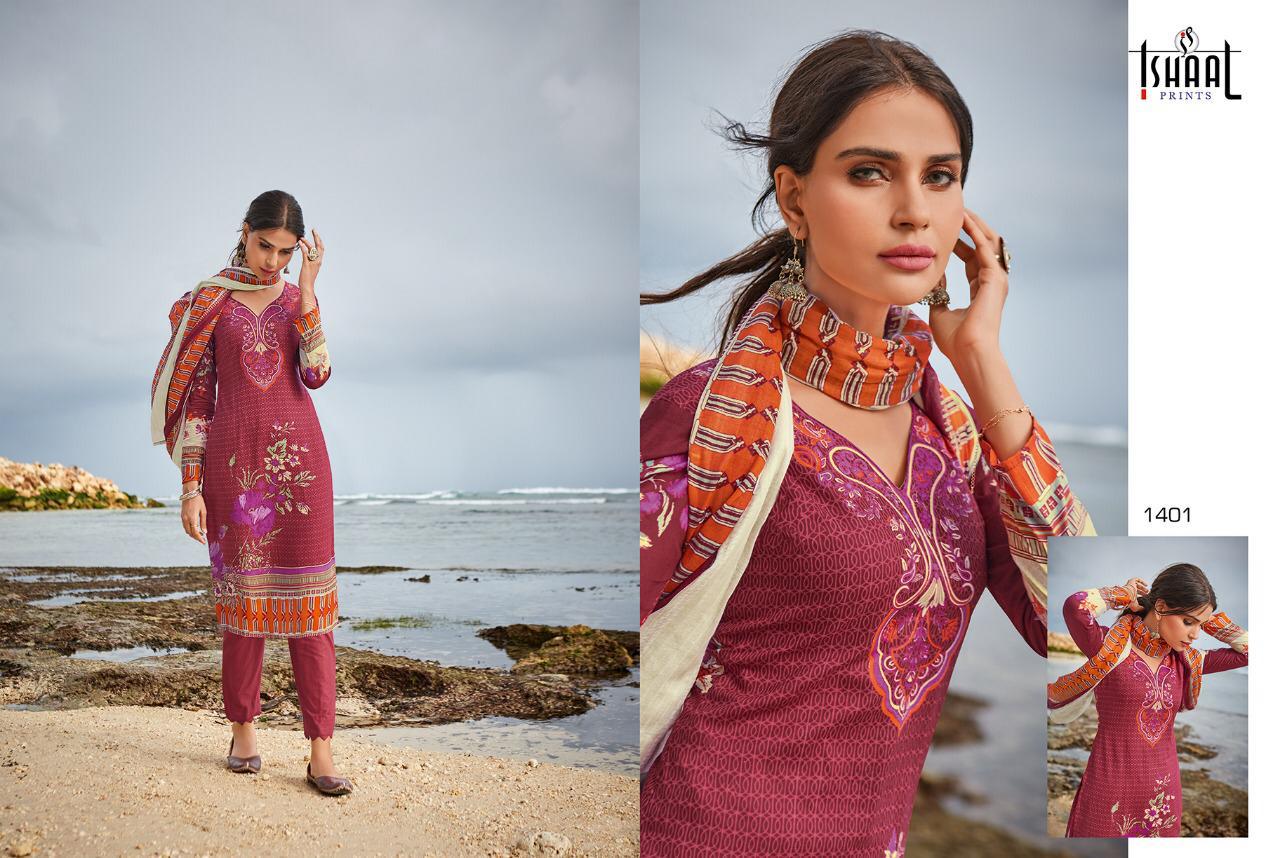 Ishaal Prints Gulmohar Vol 14 Lawn Cotton Karachi Collection Wholesale Dealer Surat