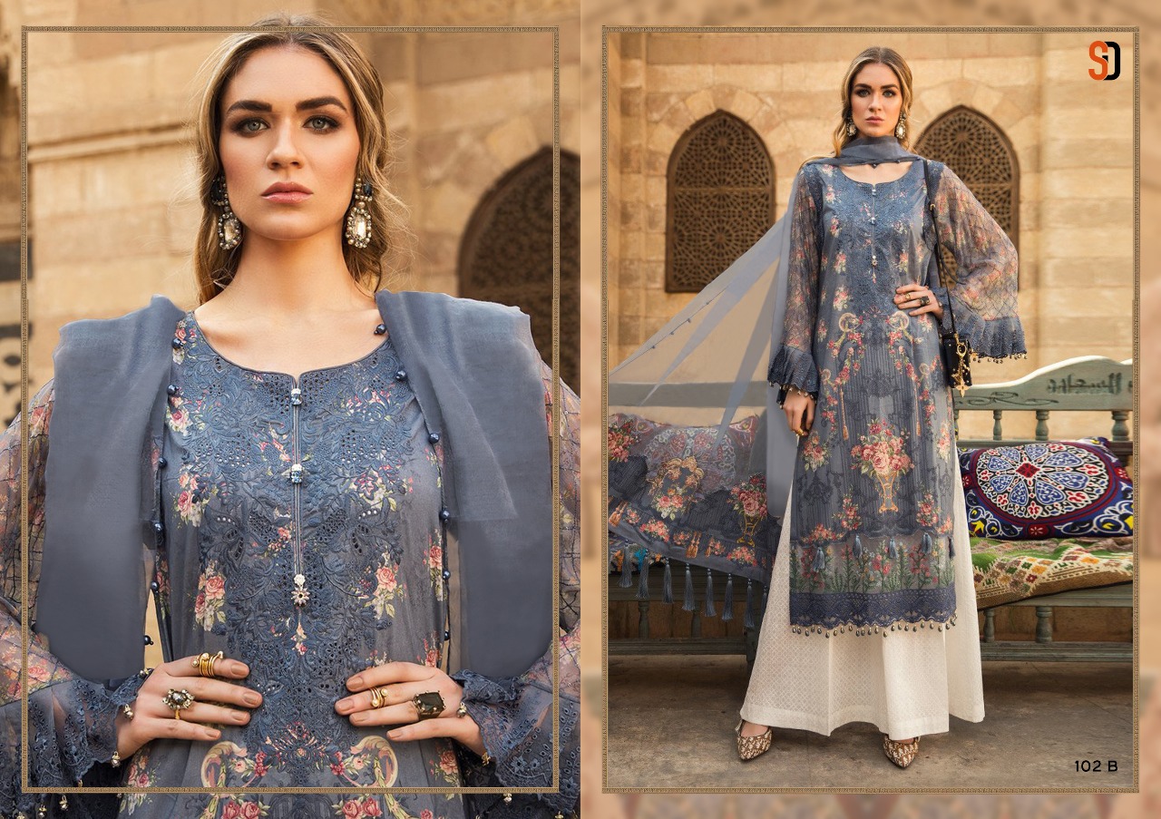 Shraddha Designer Mariya B. Lawn Cotton Partywear Dress Material With Digital Print And Embroidery
