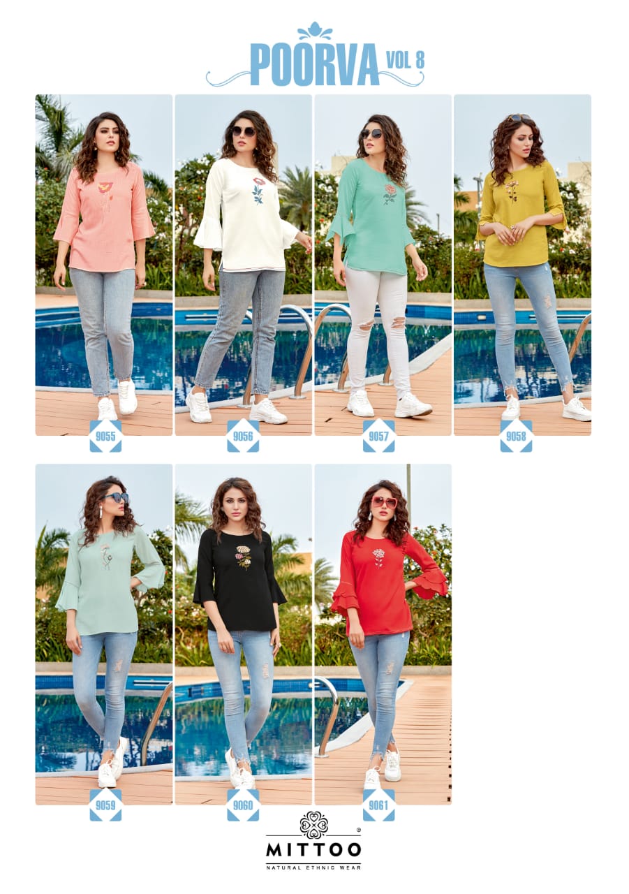 Mittoo Poorva Vol.8 Pure Viscose Dailywear Top Style Kurti Collection At Wholesale Price