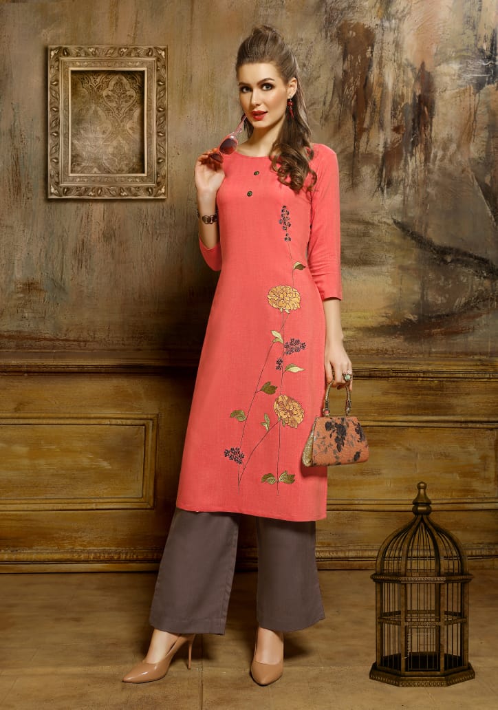 Pink Mirror Presents Timeless Viscose Casualwear Kurti With Pants At Best Price