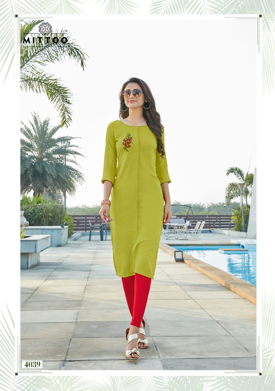 Mittoo Button Rayon Fabic Designer Kurti Wholesale Rate