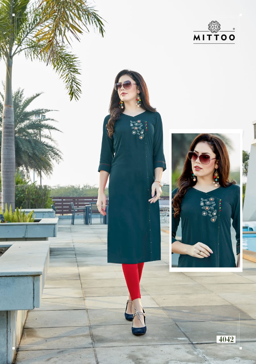 Mittoo Button Rayon Fabic Designer Kurti Wholesale Rate