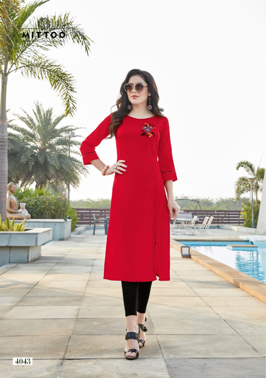 Mittoo Button Rayon Fabic Designer Kurti Wholesale Rate