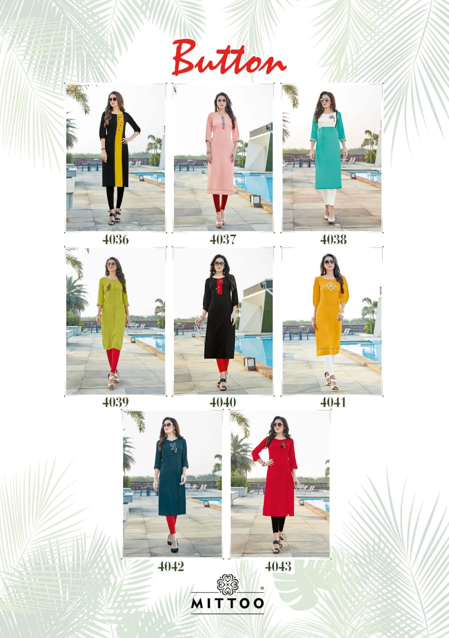 Mittoo Button Rayon Fabic Designer Kurti Wholesale Rate