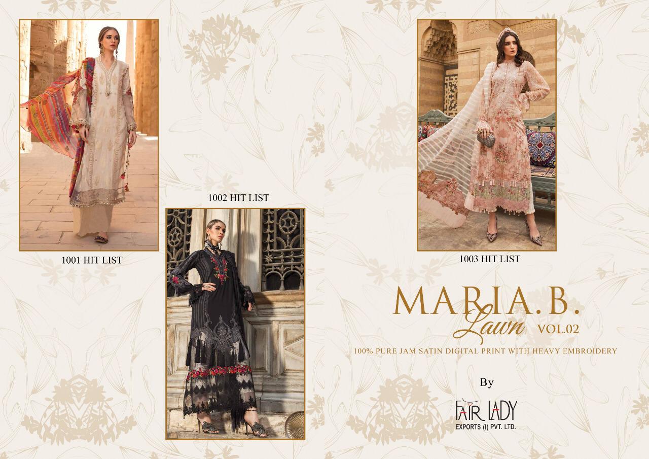 Fairlady Presents Maria B Lawn Vol 2 Jamsatin With Digital Print Salwar Suit Wholesale Dealer