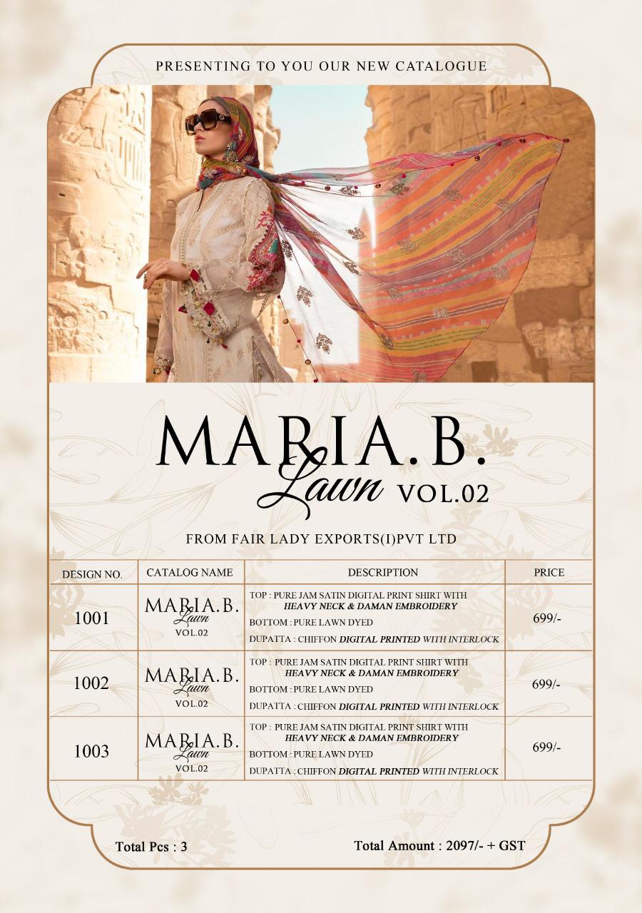 Fairlady Presents Maria B Lawn Vol 2 Jamsatin With Digital Print Salwar Suit Wholesale Dealer