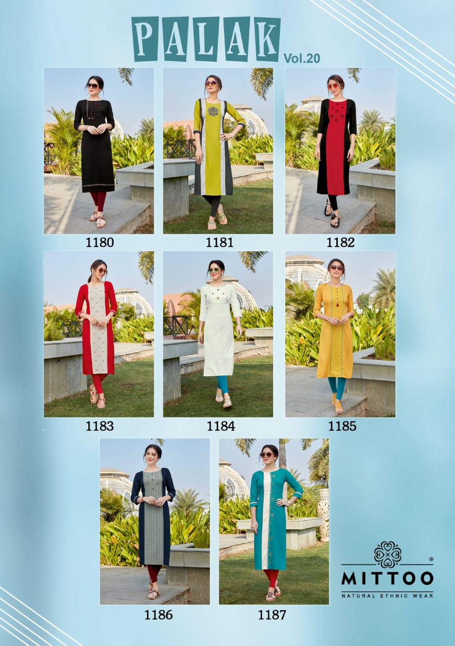 Mittoo Presents Palak Vol 20 Heavy Rayon Fabric Fancy Waer Kurti Wholesale Dealer At Surat