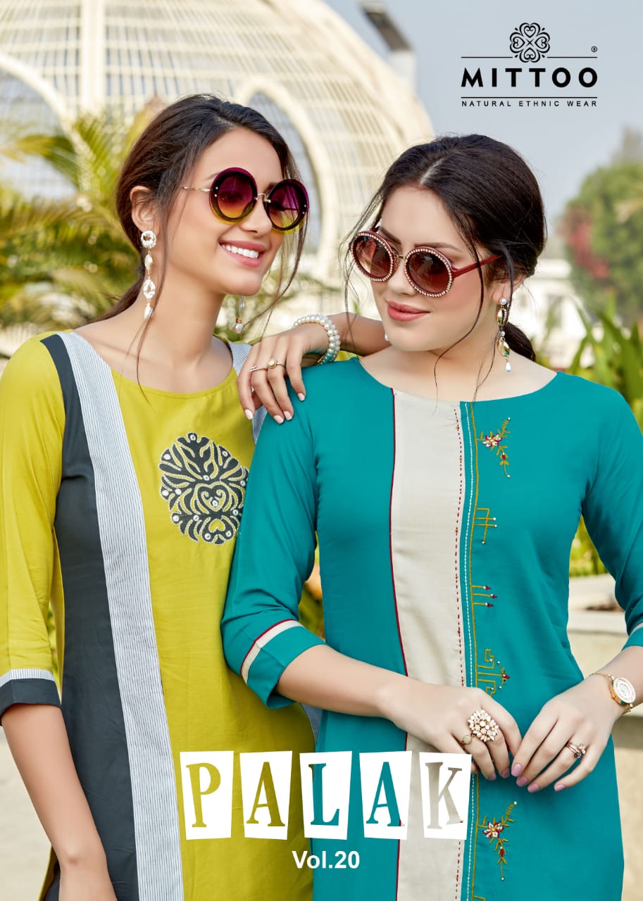 Mittoo Presents Palak Vol 20 Heavy Rayon Fabric Fancy Waer Kurti Wholesale Dealer At Surat