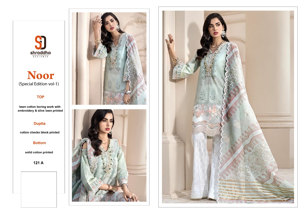 Shraddha Designer Launches Noor Special Edition Vol 1 Lawn Cotton With Embroidery Work Salwar Suit Pakistani Collection