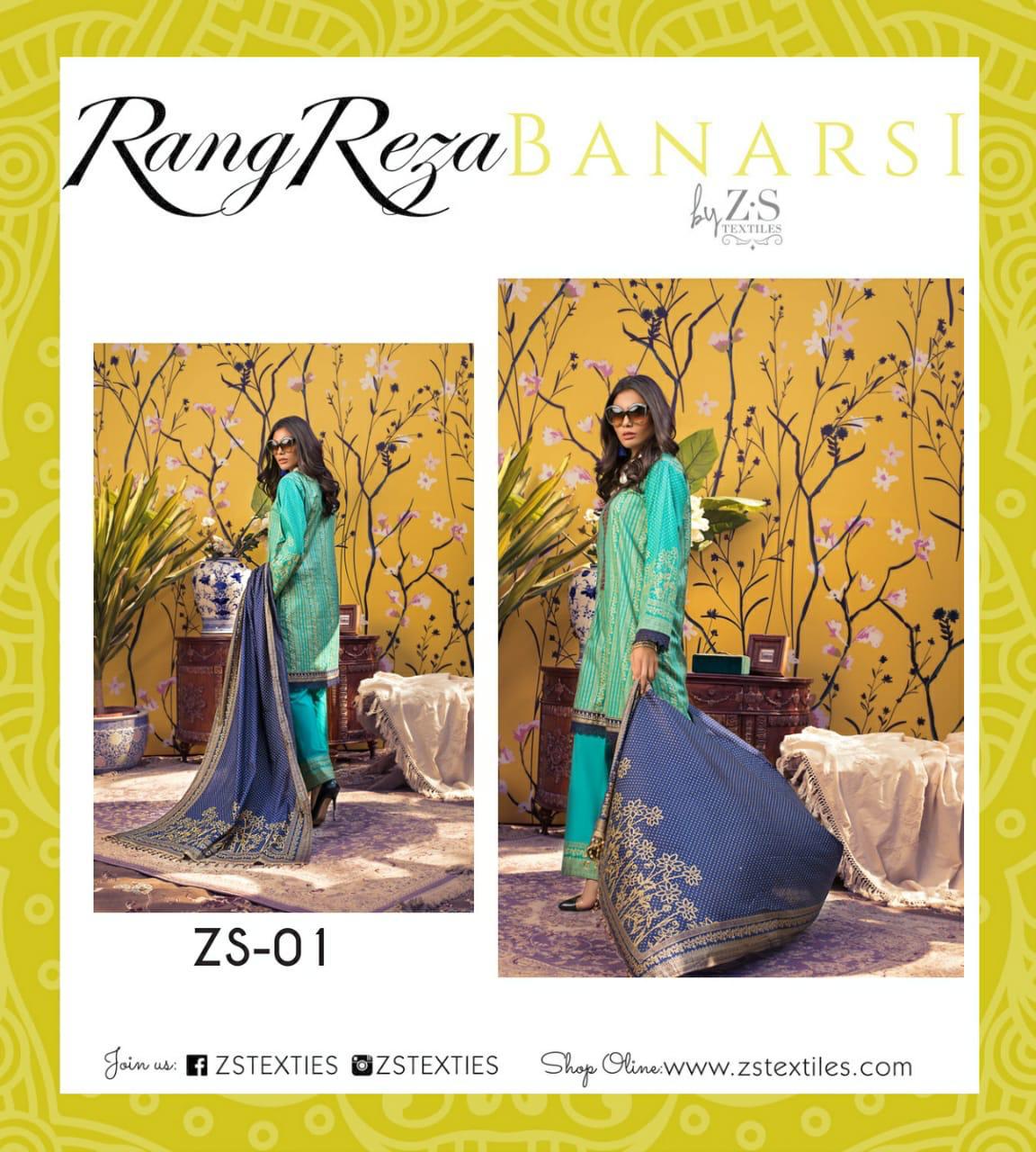 Z S Textile Rang Reza Banarasi Vol 1 Lawn Collection Original Pakistani Suit
