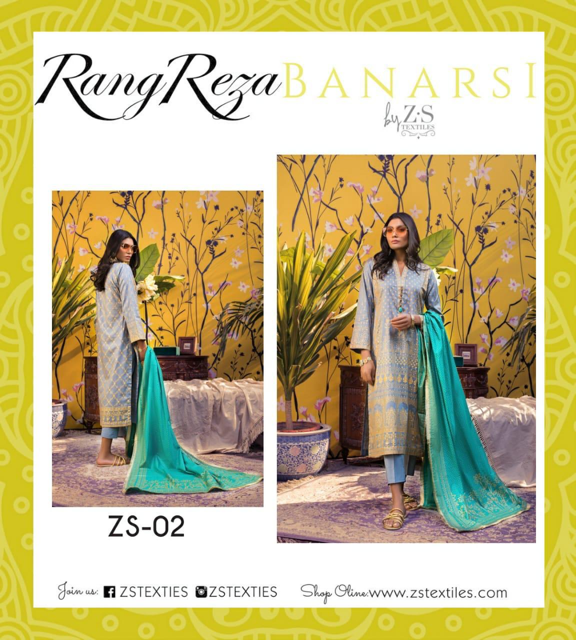 Z S Textile Rang Reza Banarasi Vol 1 Lawn Collection Original Pakistani Suit