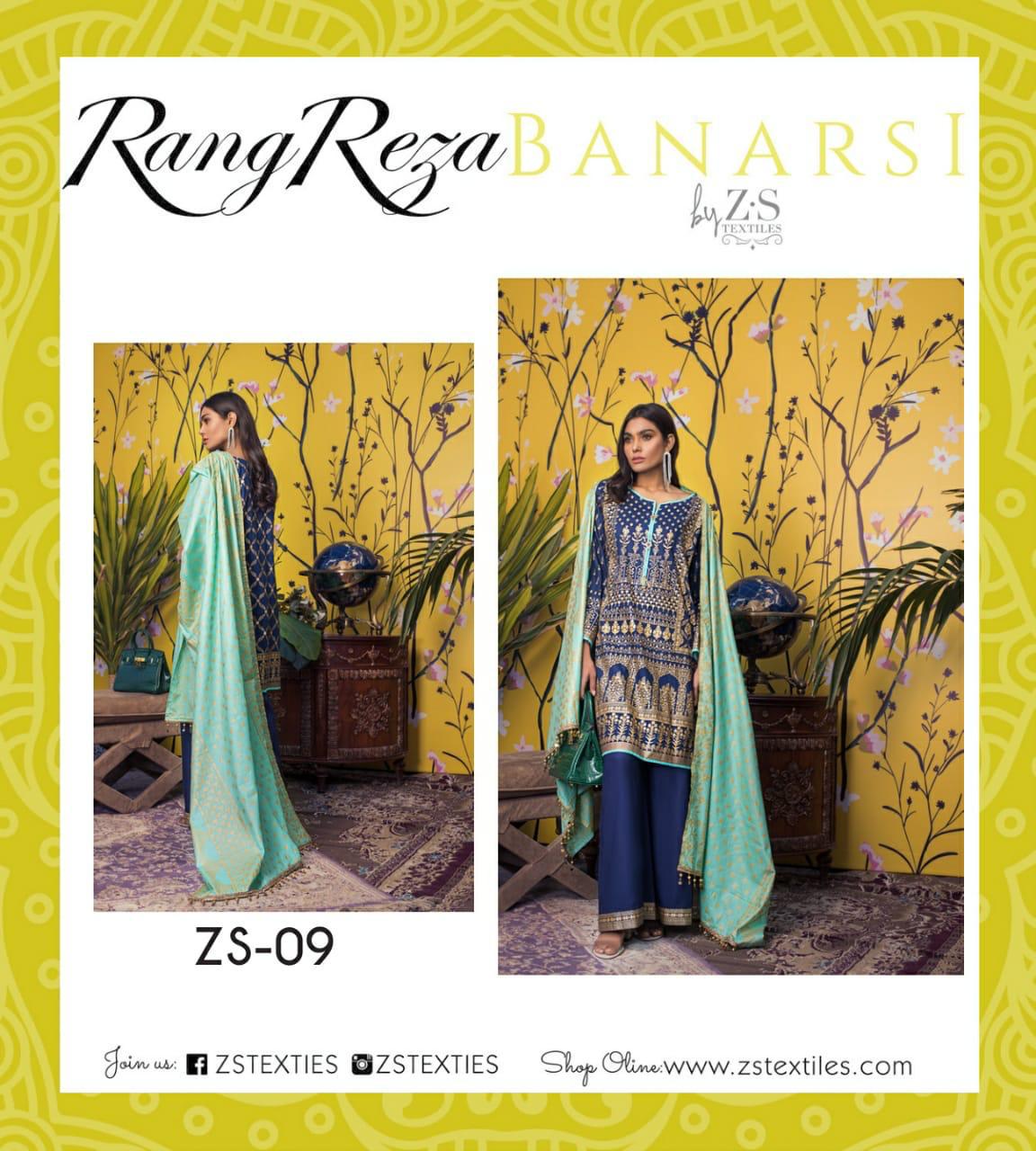 Z S Textile Rang Reza Banarasi Vol 1 Lawn Collection Original Pakistani Suit