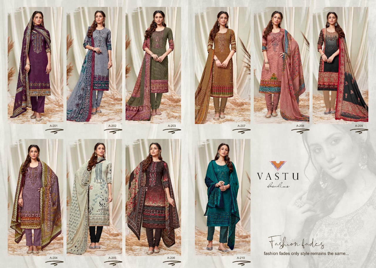 Vastu Tex Abeera Satin Cotton Dress Material With Exclusive Work And Print