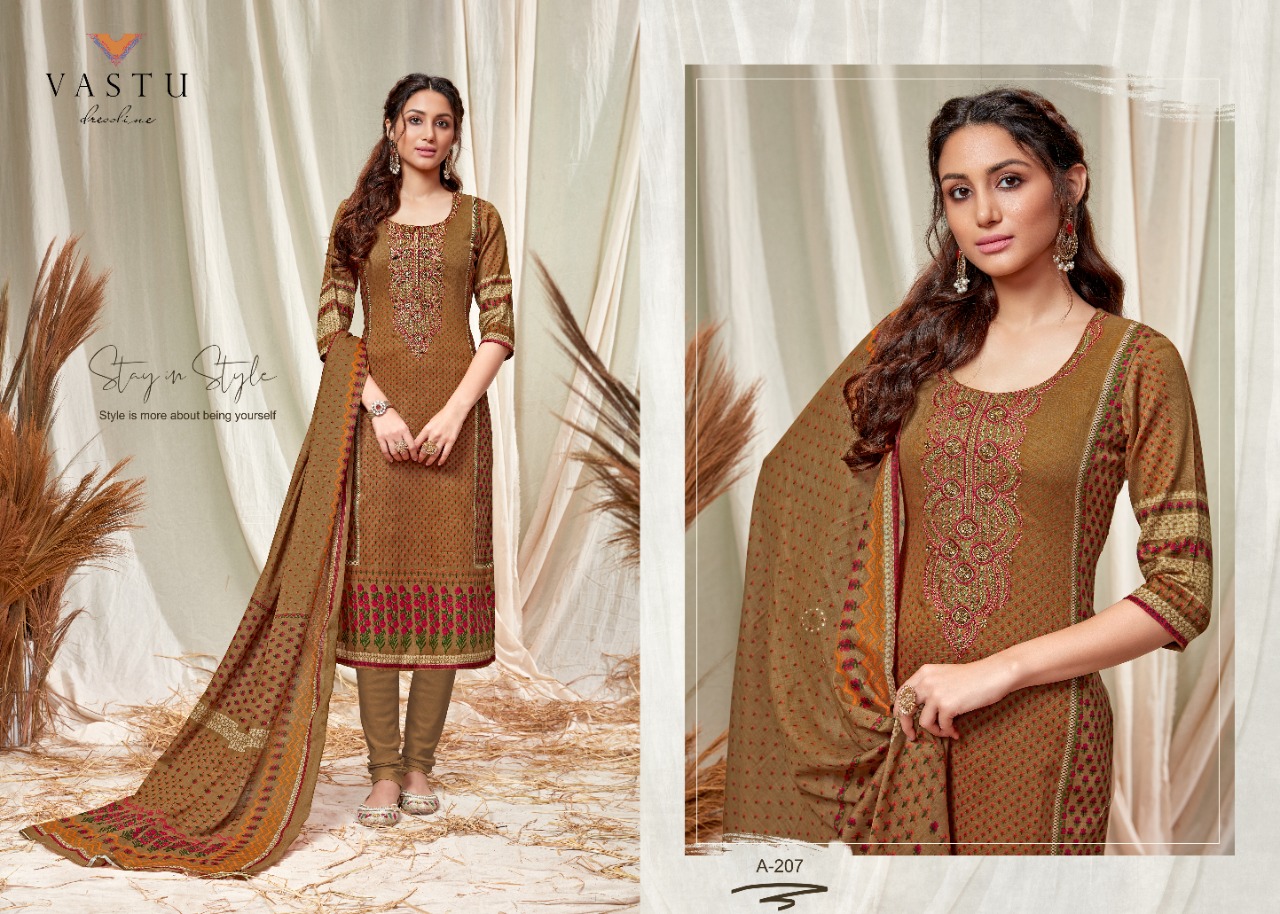 Vastu Tex Abeera Satin Cotton Dress Material With Exclusive Work And Print