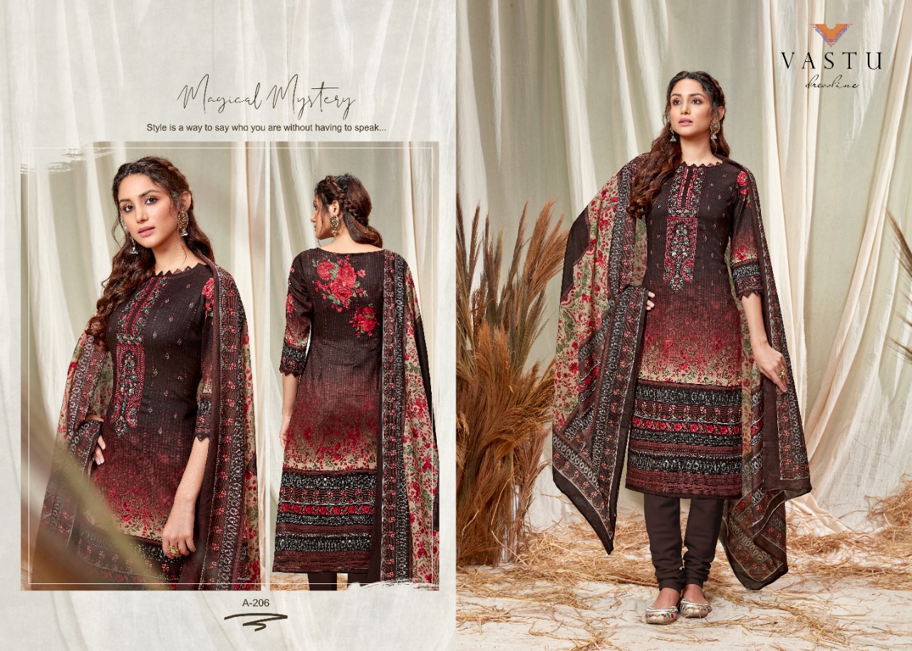 Vastu Tex Abeera Satin Cotton Dress Material With Exclusive Work And Print