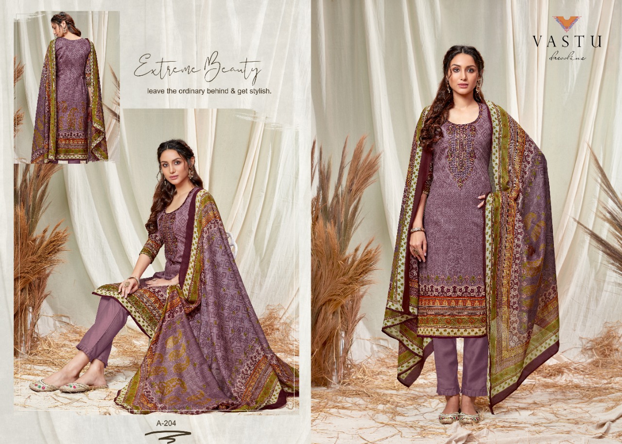 Vastu Tex Abeera Satin Cotton Dress Material With Exclusive Work And Print