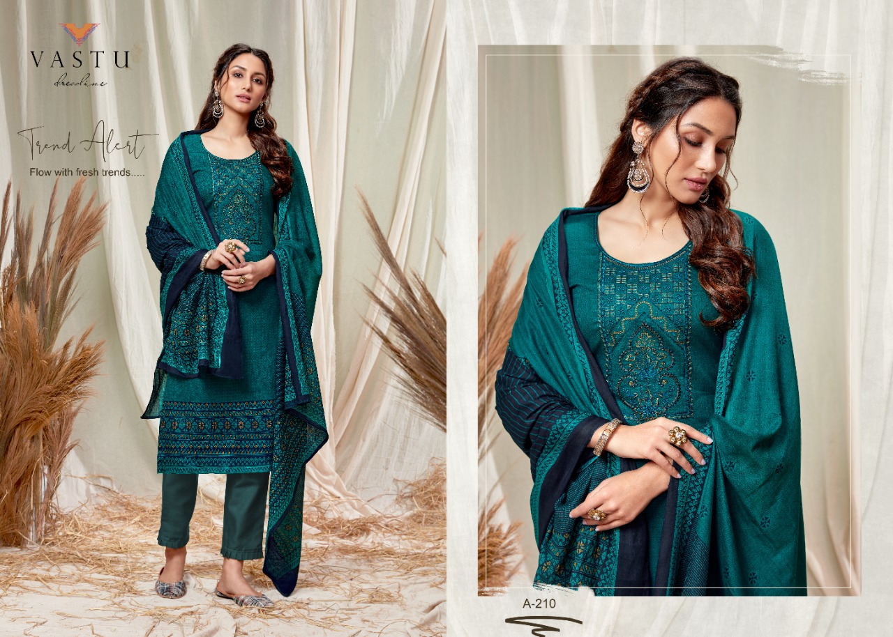 Vastu Tex Abeera Satin Cotton Dress Material With Exclusive Work And Print