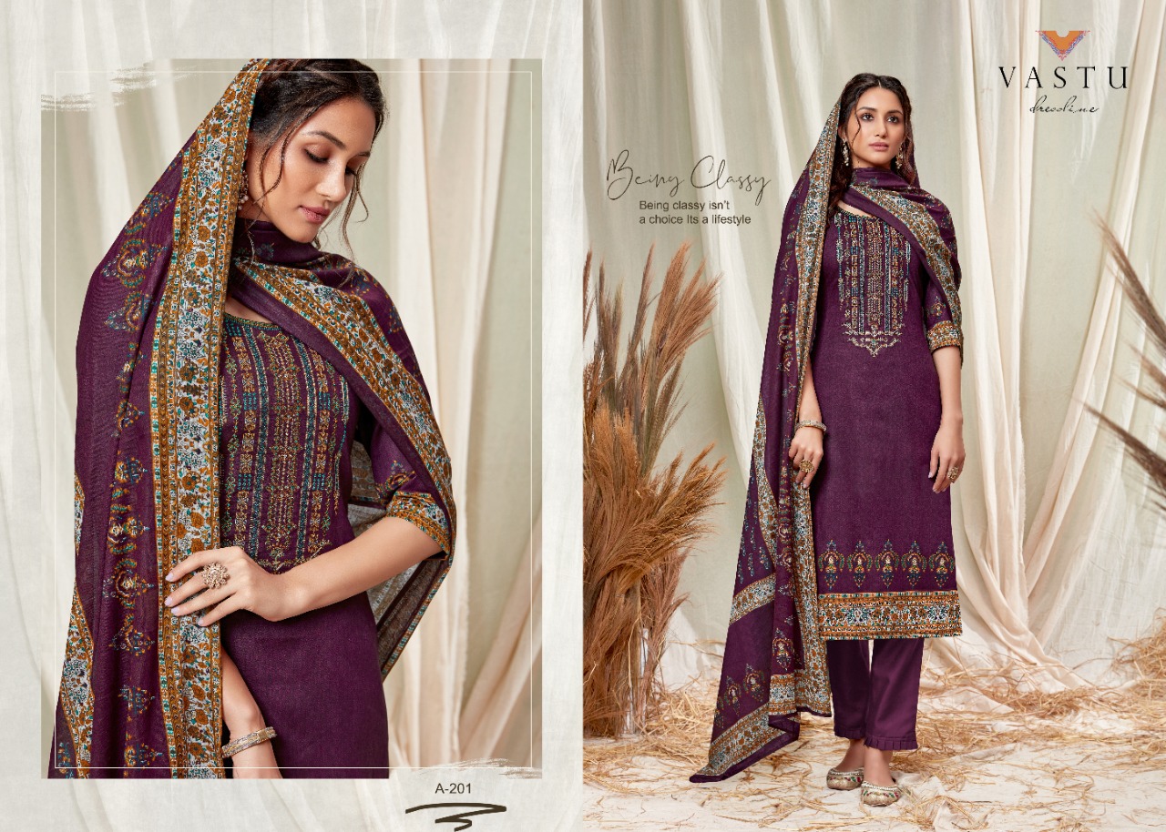 Vastu Tex Abeera Satin Cotton Dress Material With Exclusive Work And Print
