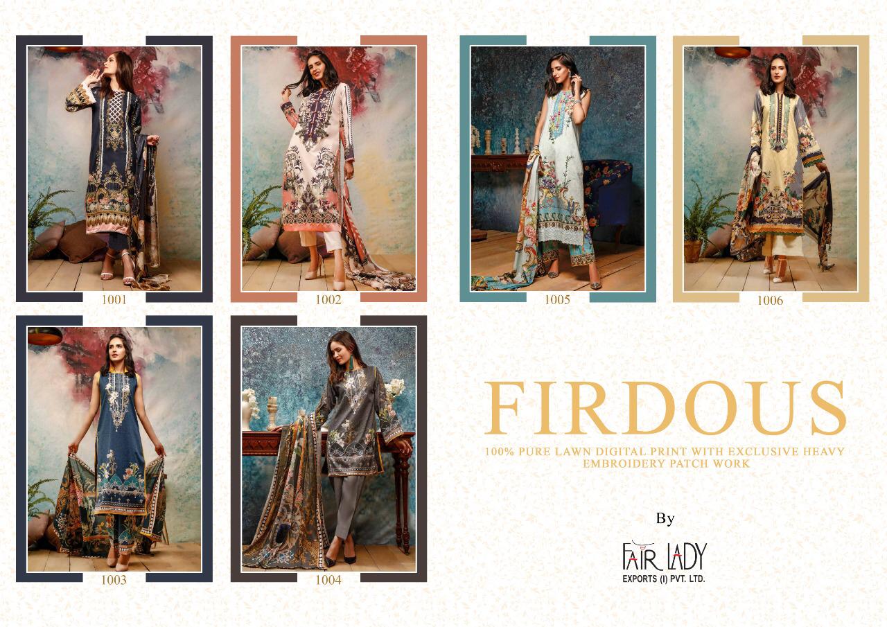 Fair Lady Launches Firdous Pure Lawn Cotton Fabric With Embroidery Work Salwar Suit