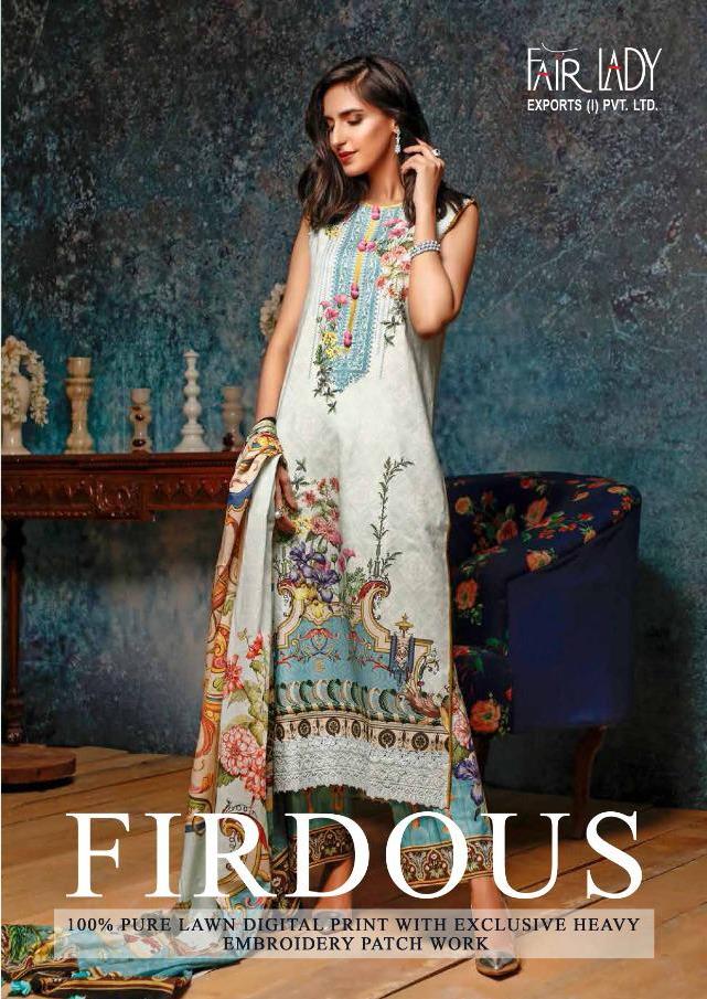 Fair Lady Launches Firdous Pure Lawn Cotton Fabric With Embroidery Work Salwar Suit