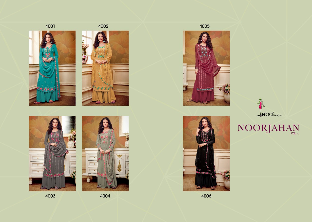 Eba Lifestyle Presents Noor Jahan Vol 1 Georgette Fabric With Heavy Embroidery Work Salwar Suit Wholesale Dealer