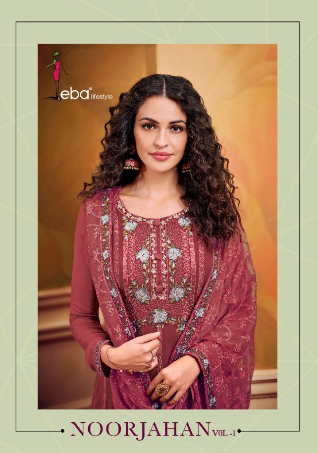 Eba Lifestyle Presents Noor Jahan Vol 1 Georgette Fabric With Heavy Embroidery Work Salwar Suit Wholesale Dealer