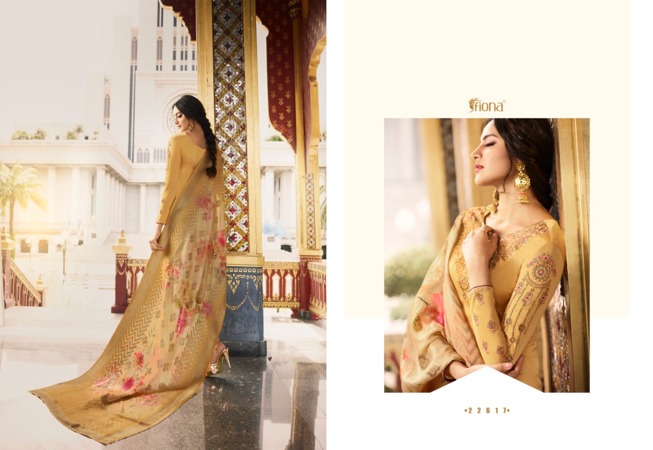 Fiona Presents Nyra Vol 1 Nx Dola Silk Fabric With Digital Print Jacqurad Dupatta Salwar Suit Wholesale Dealer
