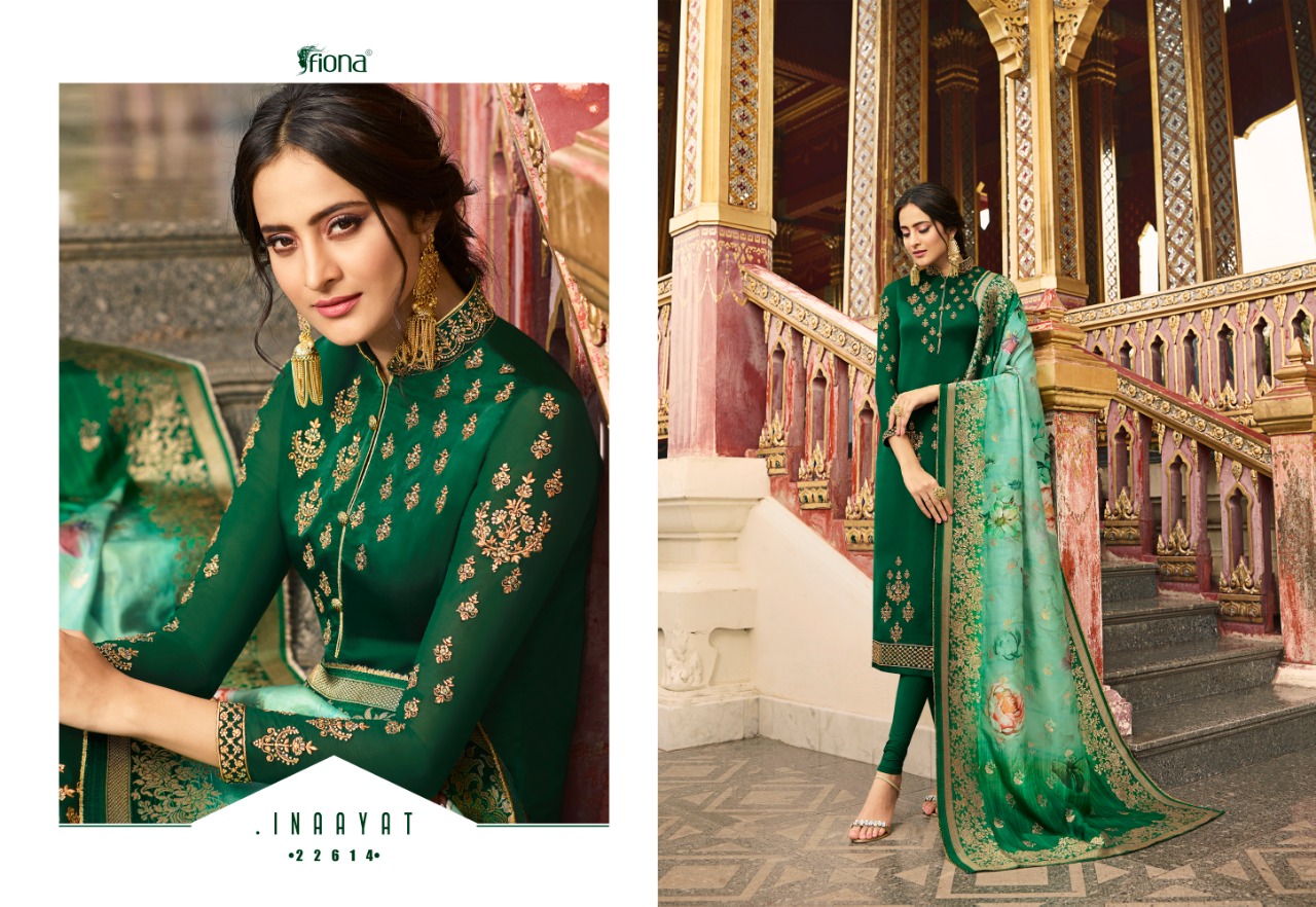Fiona Presents Nyra Vol 1 Nx Dola Silk Fabric With Digital Print Jacqurad Dupatta Salwar Suit Wholesale Dealer