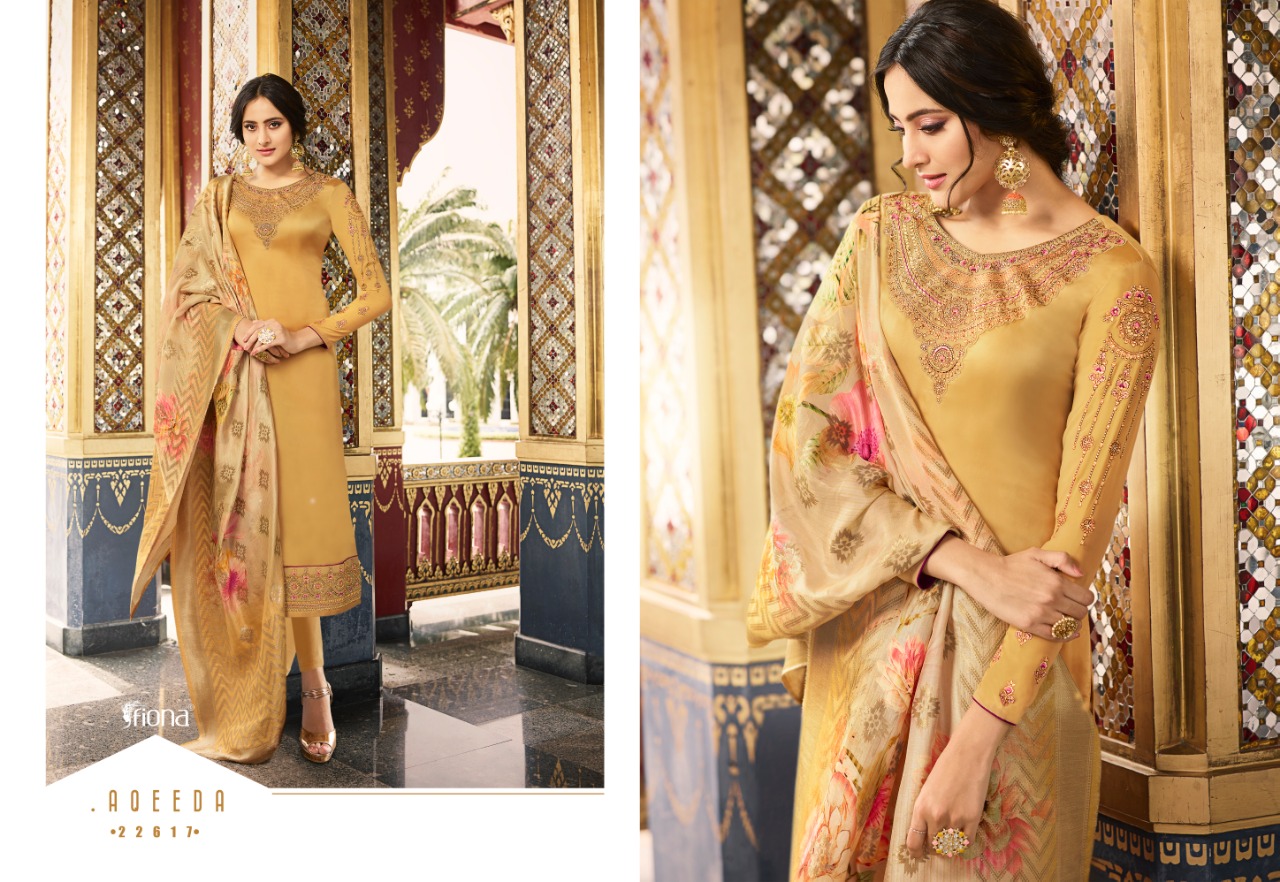 Fiona Presents Nyra Vol 1 Nx Dola Silk Fabric With Digital Print Jacqurad Dupatta Salwar Suit Wholesale Dealer