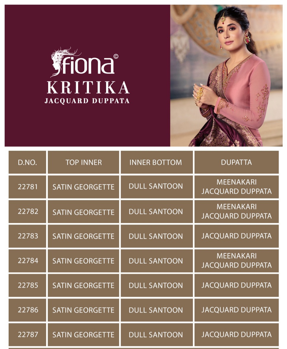 Fiona Kirtika Jacqurad Dupatta Satin Georgette Fabric With Heavy Work Salwar Suit