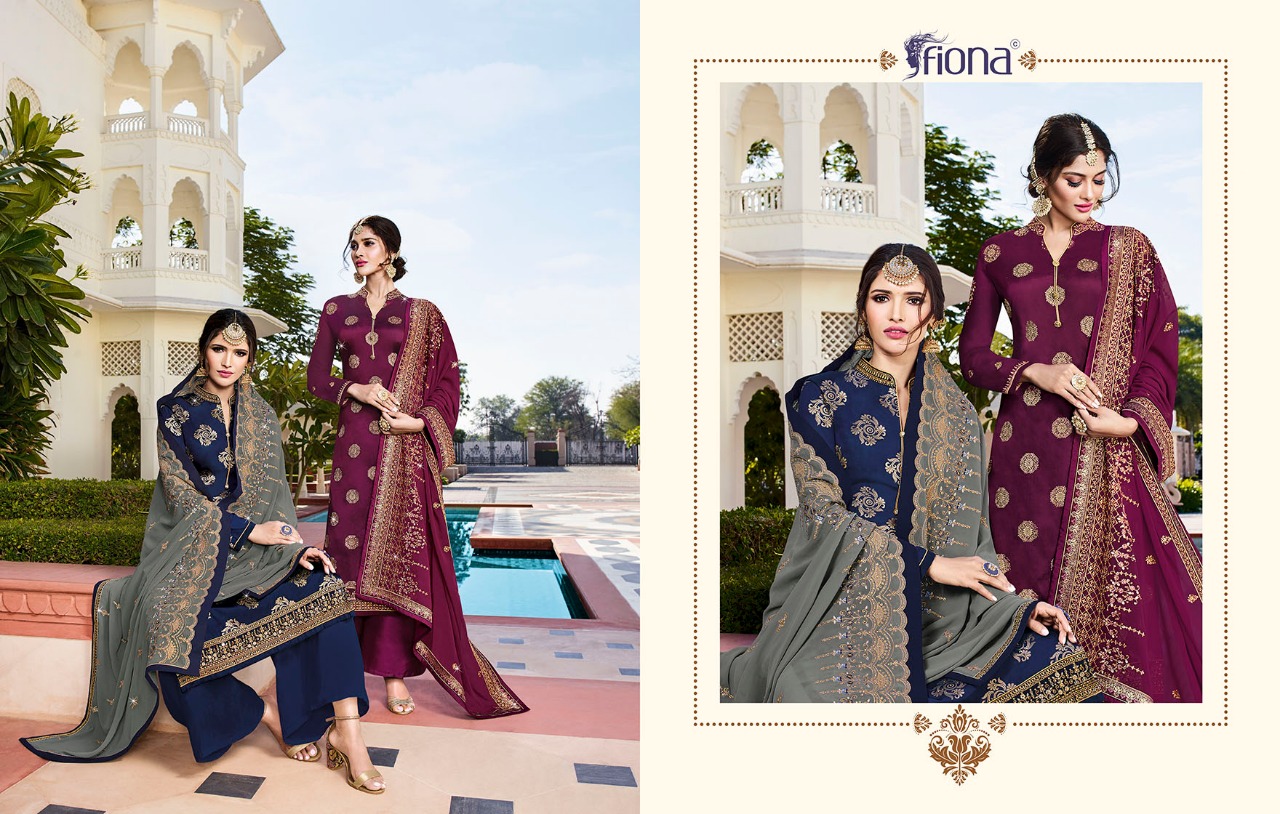 Fiona Presents Nazrana Jacqurad Fabric Wirh Embroidery Work Party Wear Suit