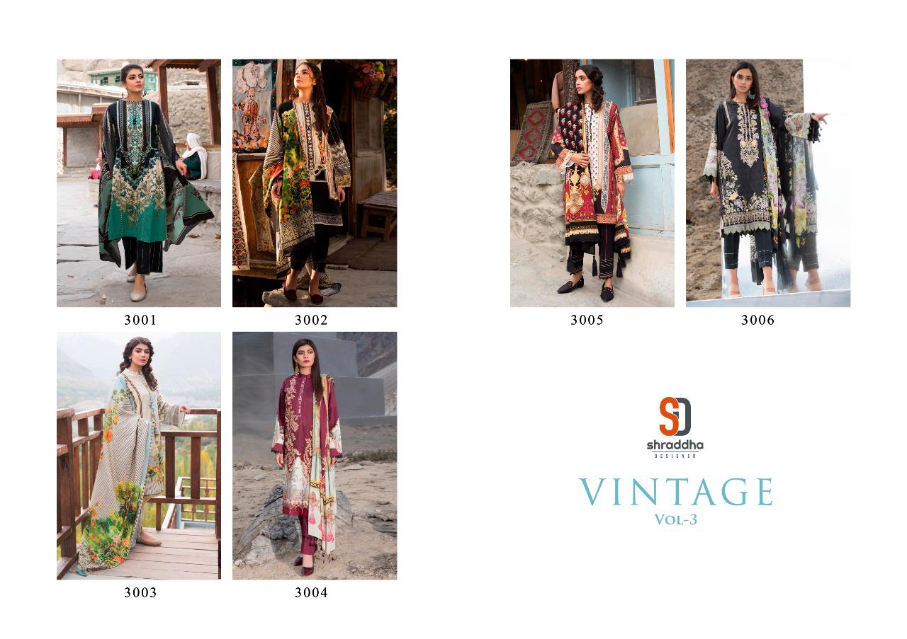 Shraddha Designer Presents Vintage Vol 3 Pure Lawn With Embroidery Work Salwar Suit Wholesale Dealer