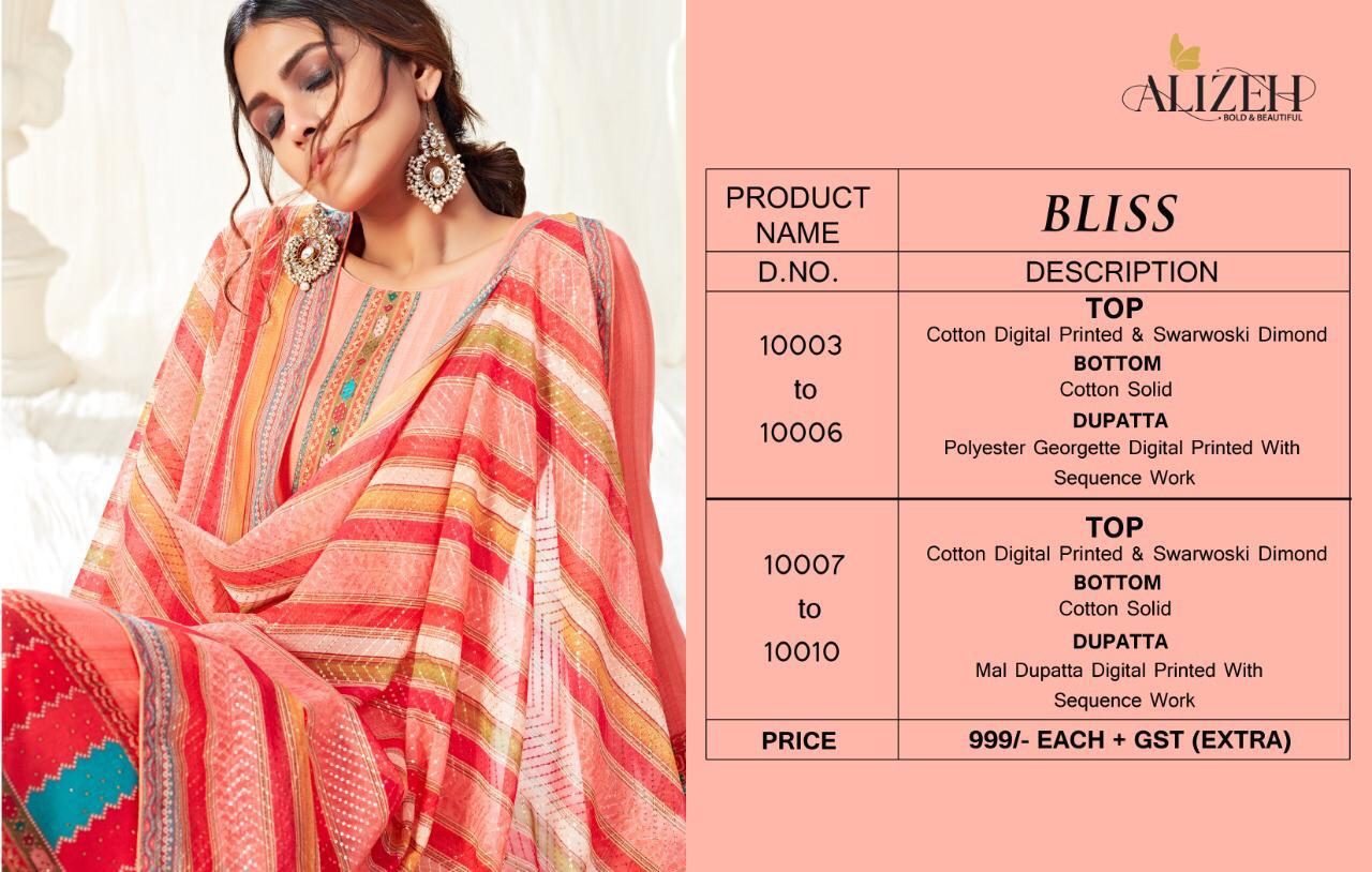 Alizeh Presents Bliss Pure Cotton With Swarvoski Work Salwar Suits