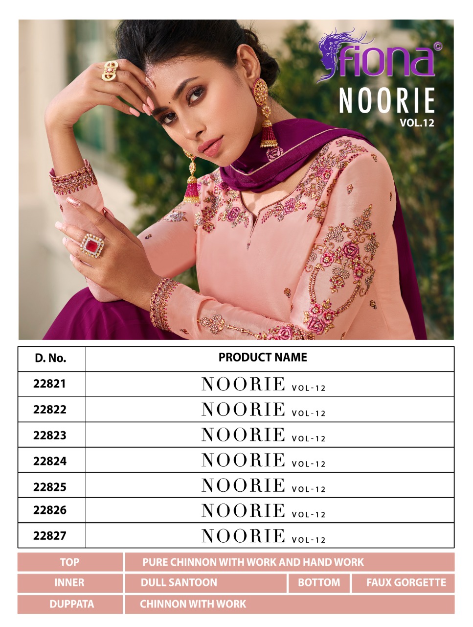 Fiona Launched Noorie Vol 12 Fox Georgette Pure Chinon With Hand Work Salwar Kameez